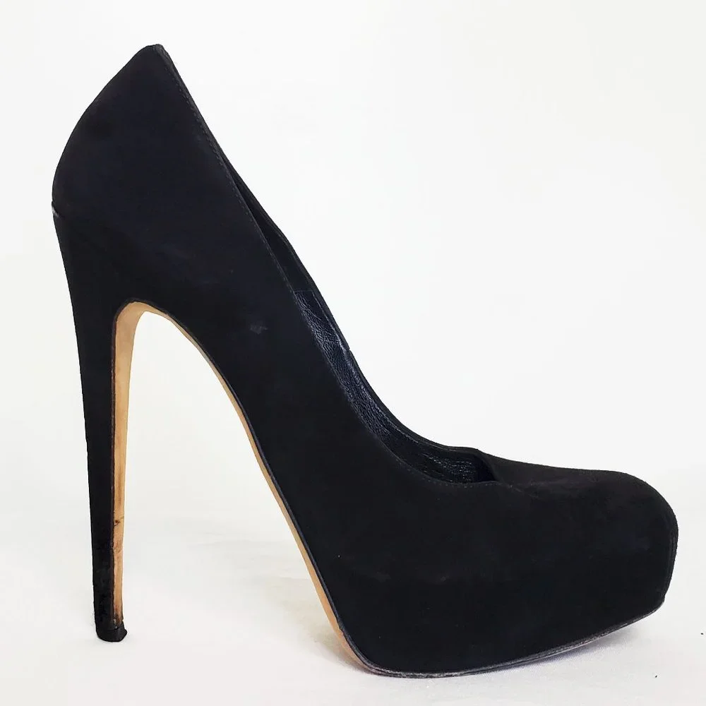 Brain Atwood Womens Black Suede High Heels Pumps Platforms 38/ US 7